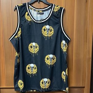 RF Brand Smile Through It Mesh Skull Tank Top 2XL NWT